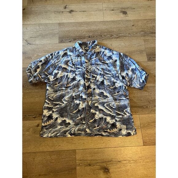Tommy Bahama Mens Blue Short Sleeve Button Up Shirt Boating Graphic sz 2XL - Picture 1 of 3
